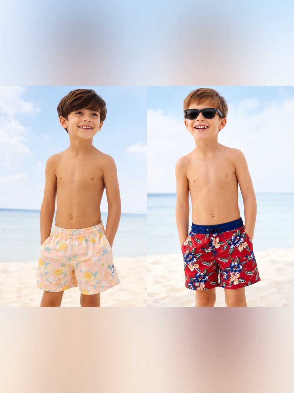 Janie and Jack Boys Swim Trunks Bundle Size 8 Tropical Floral Citrus Print EUC